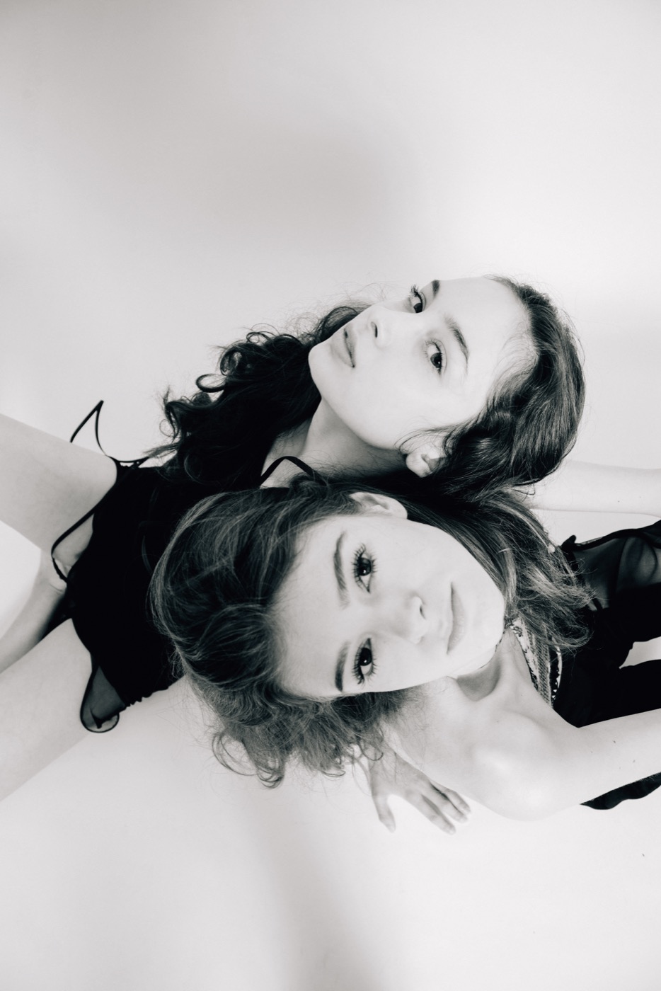 Black-and-white portrait of two women