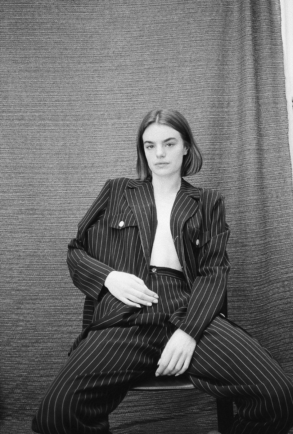Black-and-white fashion portrait