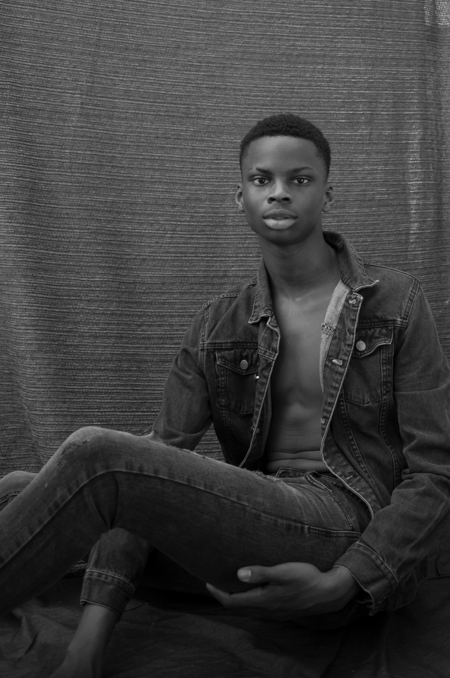 Black-and-white studio portrait